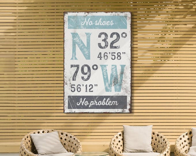 Coordinates Wall Sign: Rustic Tide and Slate - Personalized Text