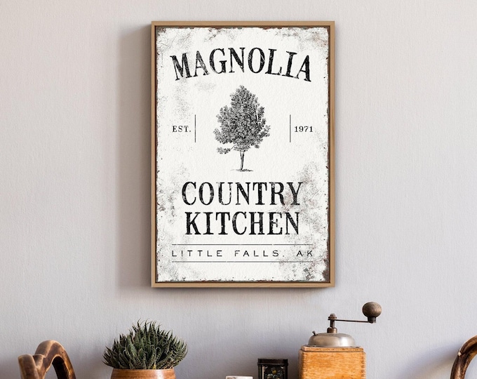 Farmhouse Magnolia Kitchen Sign, Distressed Canvas (Multiple Sizes)