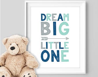 dream big little one poster / tribal wall art print DIY / arrow sign, NAVY MINT nursery poster, nursery wall ▷ digital printable poster jpeg