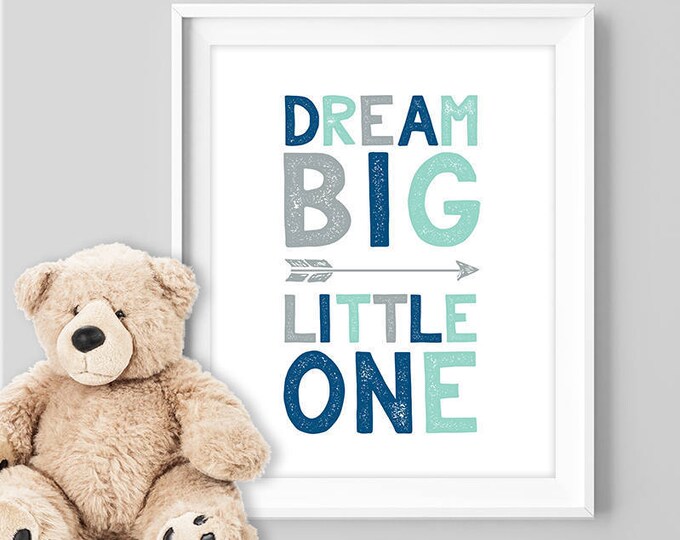 dream big little one poster / tribal wall art print DIY / arrow sign, NAVY MINT nursery poster, nursery wall ▷ digital printable poster jpeg