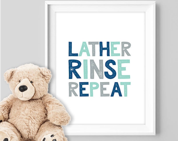 lather rinse repeat poster / tribal wall art print DIY / NAVY MINT nursery poster, bathroom wall print▷ digital printable poster jpeg