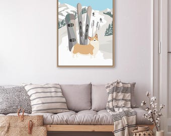 Vintage Ski Poster: Personalized Dog Art - Canvas or Aluminum