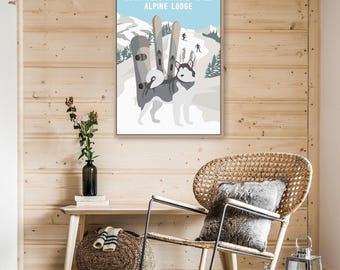 Personalized Vintage Ski Poster: Custom Dog Alpine Lodge Art
