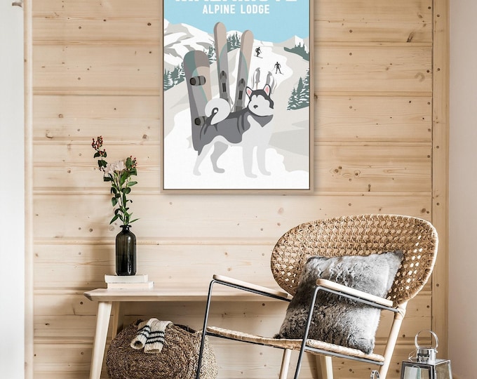 Personalized Vintage Ski Poster: Custom Dog Alpine Lodge Art