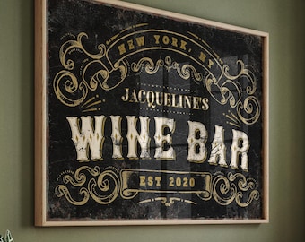 Personalized WINE BAR Sign, Custom Wine Gift for Her, Modern Farmhouse Rustic Decor, Unique Wine Gift Ideas, Gift for Family Name Sign
