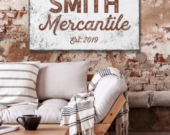 Mercantile Wall Hanging: Rustic Red and White - Personalized Gift