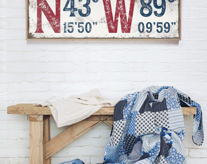 Coordinates Wall Art: Custom GPS Location - Rustic Farmhouse Style