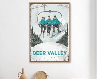 Personalized Vintage Poster for SKI HOUSE DECOR, Vintage Chairlift Wall Print, Ski Lift Wall Art • Sample Shown is Deer Valley Utah {vph}