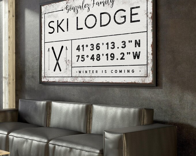 Ski Mountain Wall Art: Personalized Canvas Sign (Custom Coordinates)