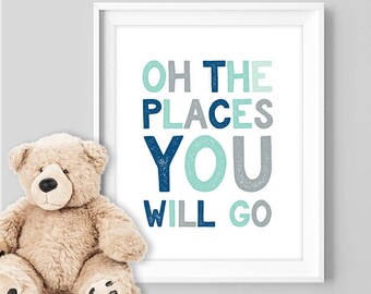 oh the places you will go poster / navy wall art print DIY / NAVY MINT nursery poster, playroom print ▷ digital printable poster jpeg
