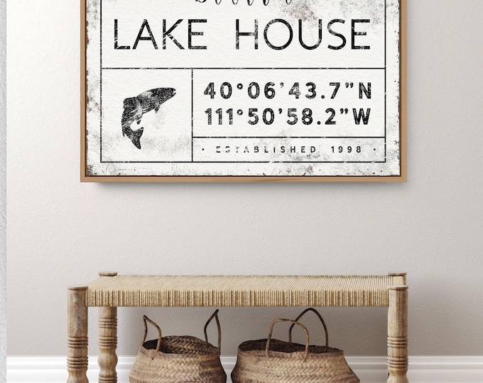 Trout Fishing Sign: Custom Family Name, Nautical Lakehouse Art - Canvas or Aluminum