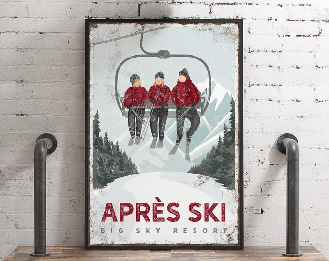 Ski Lodge Wall Art: Personalized 3-Person Chairlift - Rustic Canvas