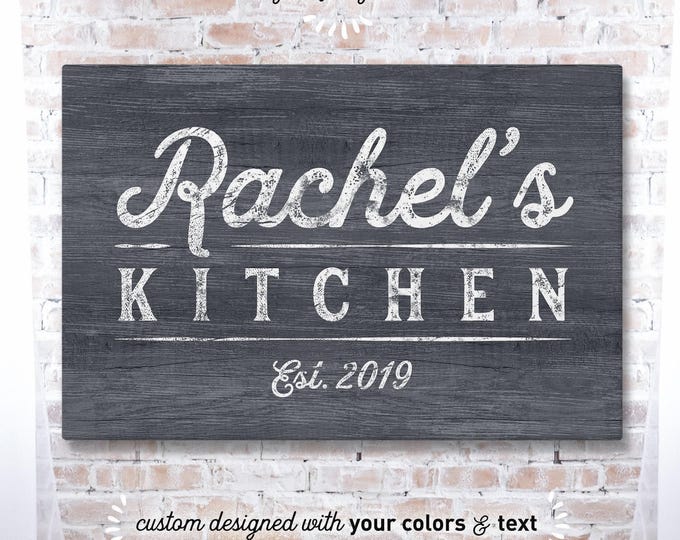 Kitchen Sign: Personalized Rustic Style (Slate Gray Canvas or Aluminum)
