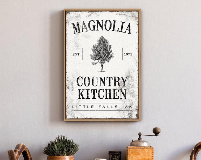 Farmhouse Magnolia Kitchen Sign, Distressed Canvas (Multiple Sizes)