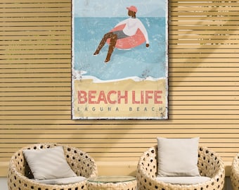 Vintage Laguna Beach Poster: Custom Text and Skin Tone (Framed or Unframed)