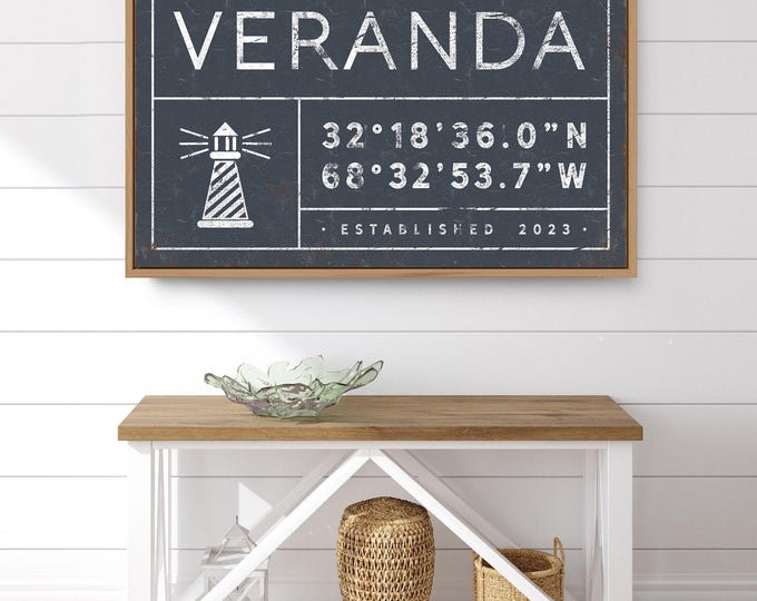 Personalized Coordinates Sign: Lighthouse Point, Family Name Canvas