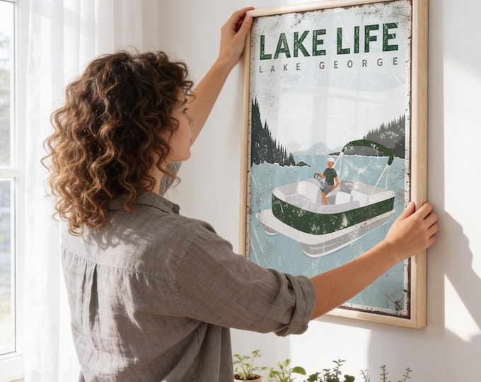 Personalized Vintage Lake Life Sign: Rustic Wood Frame, Custom Text