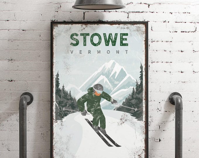 Custom Ski Lodge Poster: Vintage Vermont Style - Forest Green Canvas