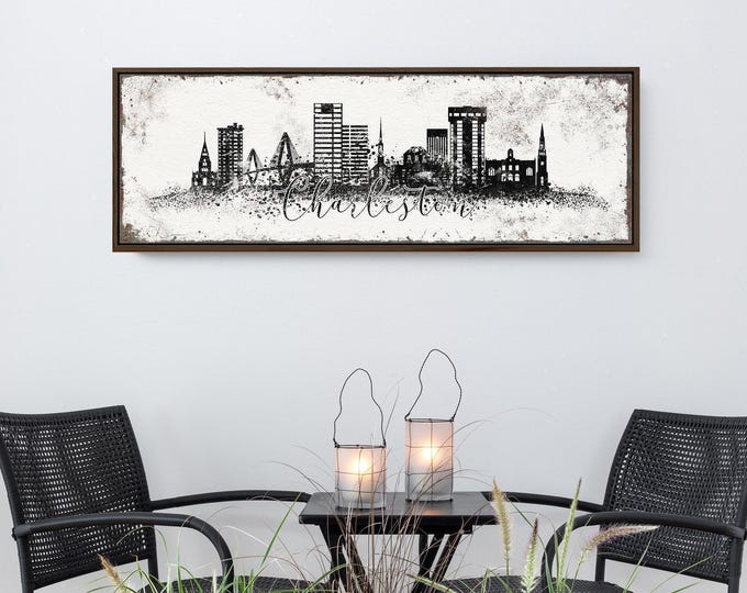 Charleston Skyline Wall Art: Black and White Farmhouse Decor