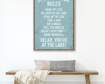 Vintage Lake House Sign: Tide Blue, Distressed Wall Art