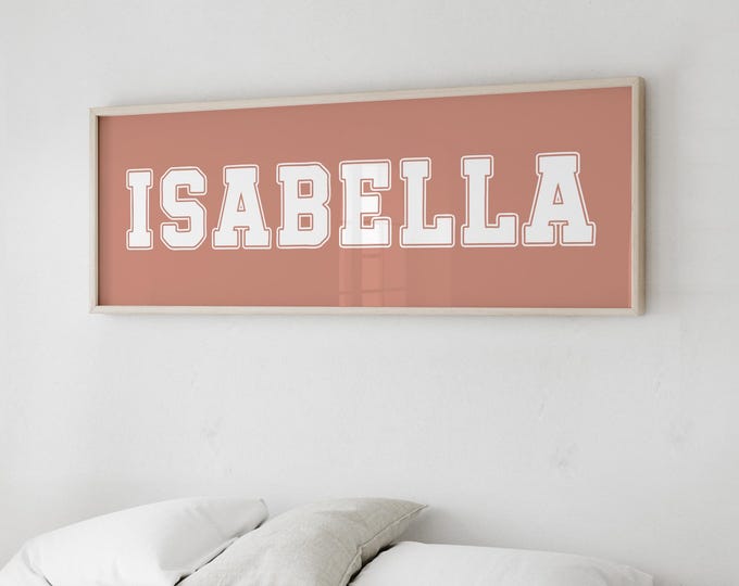 Coral Pink Custom Name Sign - Retro Sports Room Wall Art