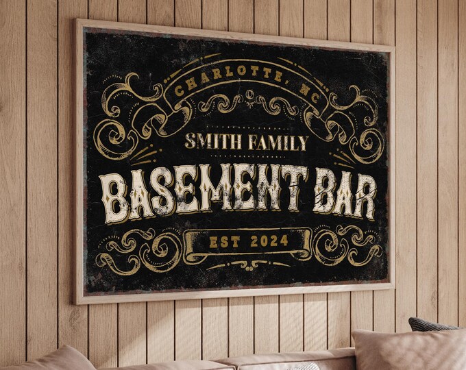 Basement Bar Sign: Vintage Speakeasy Style - Metal, Personalized