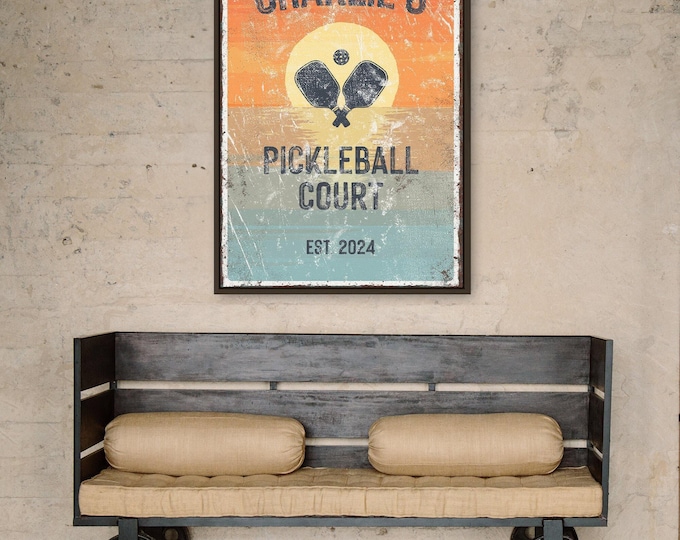 Personalized Pickleball Sign - Paddle Design with Sunset Colors