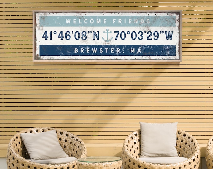 Coordinates Wall Art: Custom GPS Latitude & Longitude - Nautical Theme