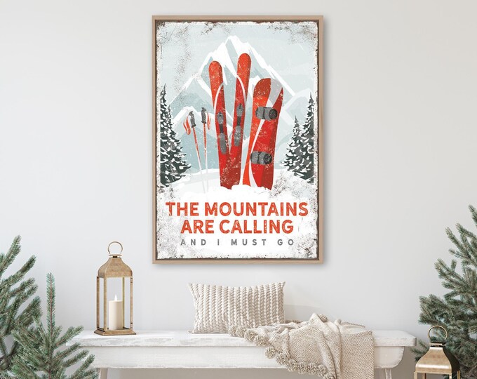 Ski Lodge Wall Art, Vintage Red Snowboard Print (Custom Text)