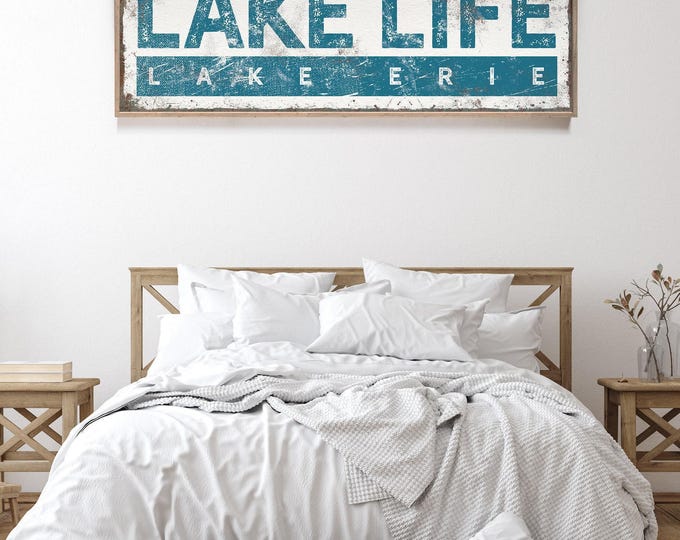Teal Lake Sign, Bold Block Lettering, Personalized Lake Name Banner Art