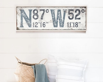 Shades of Blue GPS Coordinates Sign, Harbor and Navy (Custom Latitude & Longitude)