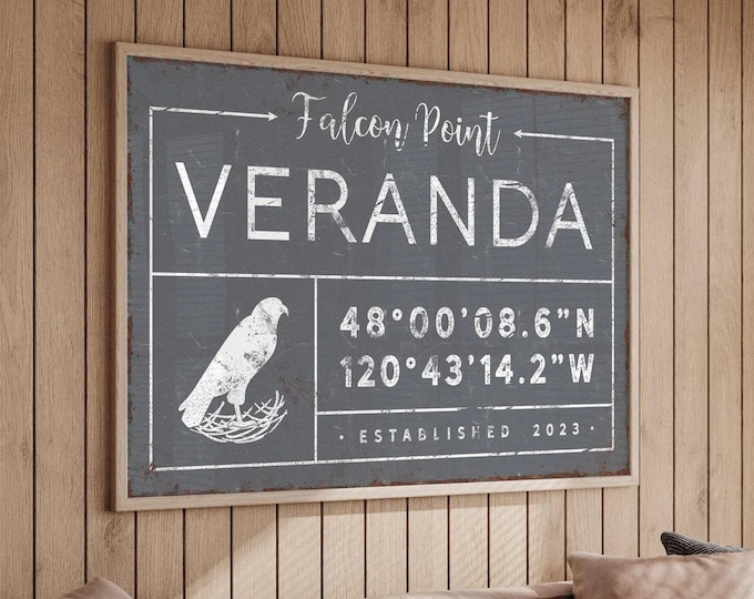 Coordinates Wall Sign: Falcon Icon, Farmhouse Decor (Canvas or Aluminum Print)