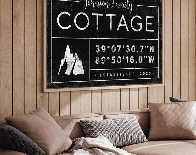 Custom Family Name Sign: Vintage Cottage Style - Ski Mountain Art