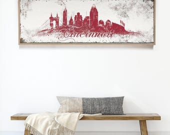 Cincinnati Skyline Sign: Extra Large Vintage Red and White - Ohio Canvas