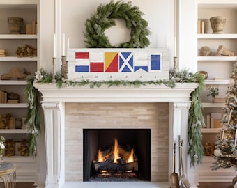 Nautical Flag Wall Sign: Custom Family Name (Rustic Wood Frame)