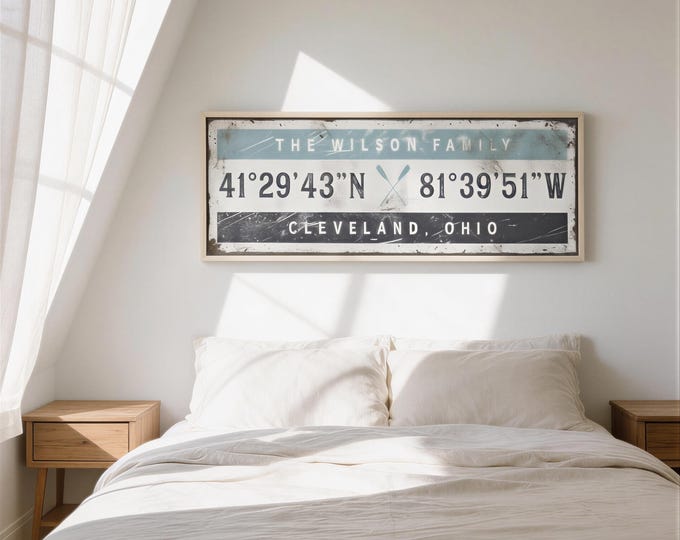 Custom Coordinates Wall Art - Vintage Nautical Lake House Decor