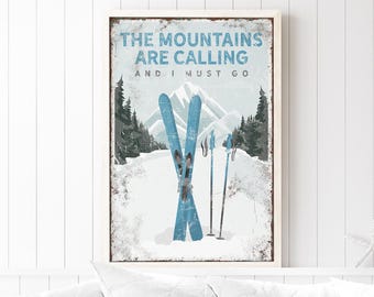 Ski House Wall Decor, Vintage Canvas Print (Custom Mountain, Wood Frame)