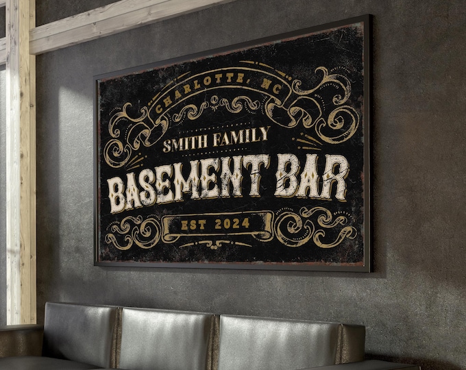 Charlotte Bar Sign, Personalized Basement Bar Print, Custom City Whiskey Bar Wall Art