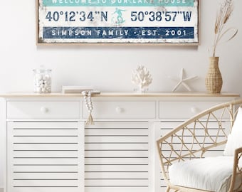 Personalized Lake House Coordinates Sign: Vintage GPS Wall Art