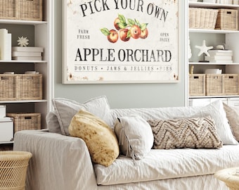 Personalized APPLE ORCHARD sign • Custom vintage fall decor canvas • Antique harvest farmhouse decor • apple tree branch wall art {asw}