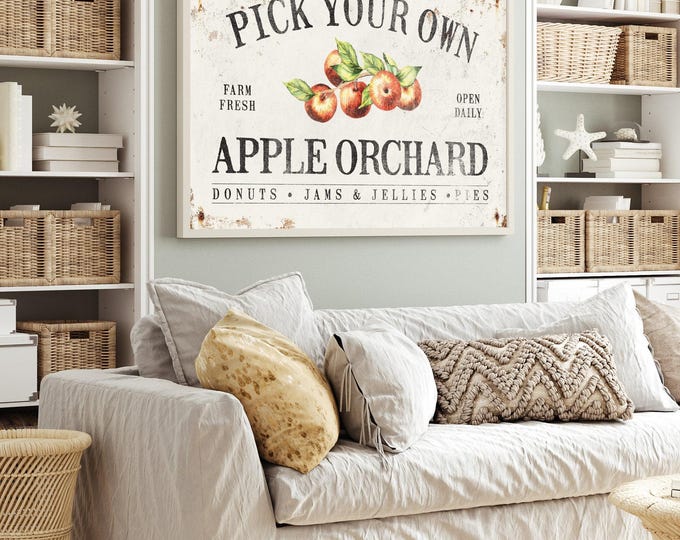 Personalized APPLE ORCHARD sign • Custom vintage fall decor canvas • Antique harvest farmhouse decor • apple tree branch wall art {asw}