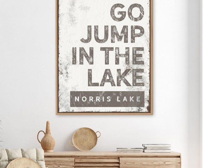Vintage Lake House Sign - Brown Framed Canvas, Custom Text