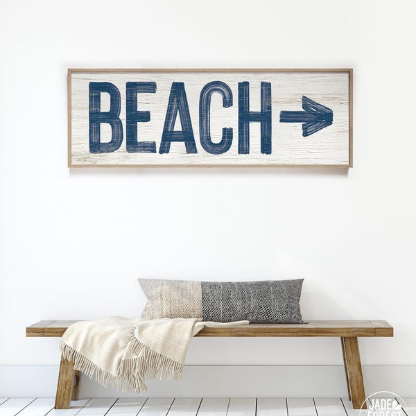 Beach Arrow Sign, Crisp White And Navy Coastal Wall Art For The Entryway
