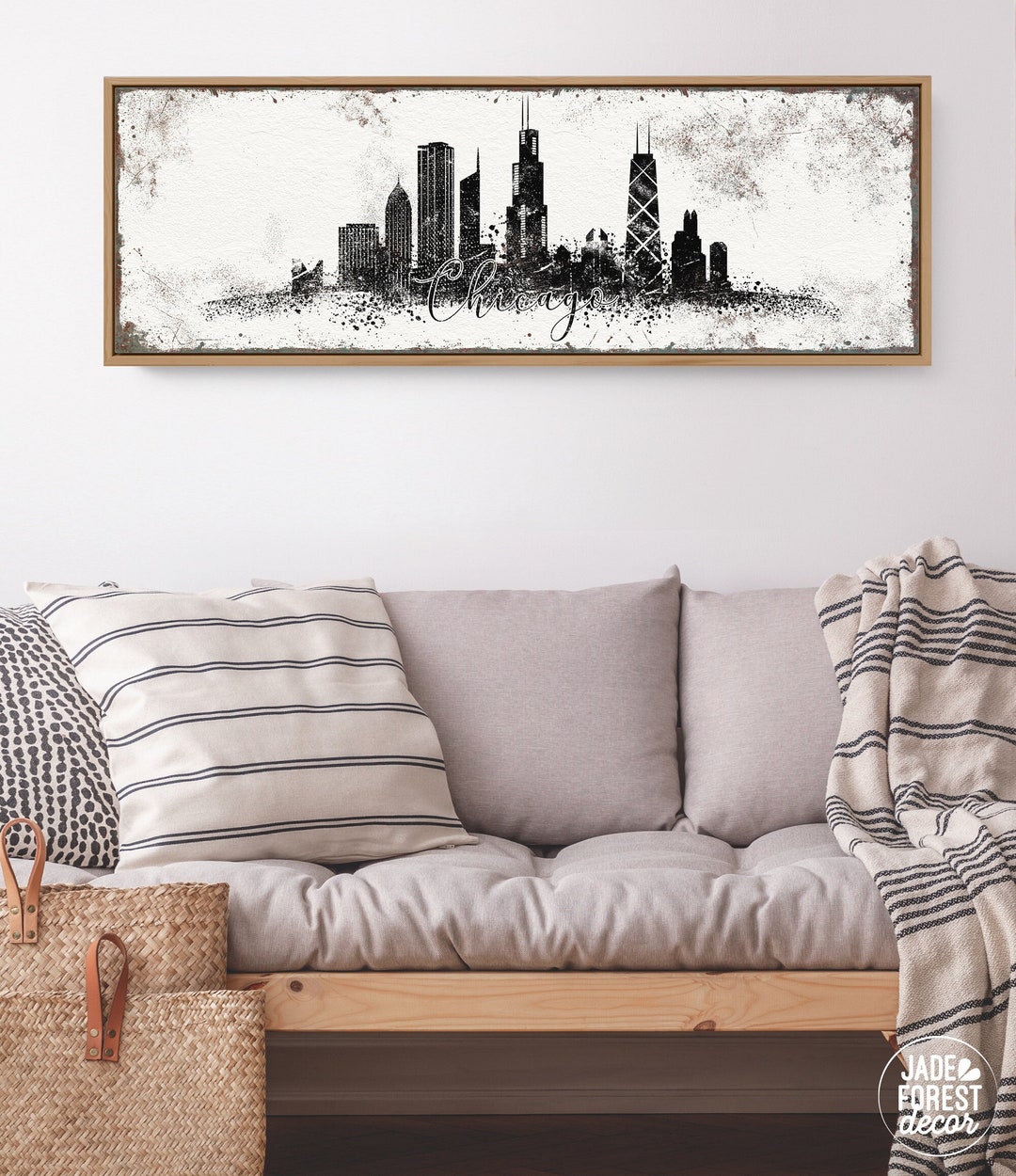 CHICAGO SKYLINE Sign Black and White Art Print for Vintage Decor, Extra