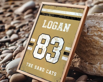 Sports Room Sign: Playful Yellow Jersey Style (Kids’ Custom Text)