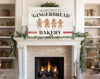 Personalized Gingerbread Family Sign - Rustic Christmas Decor