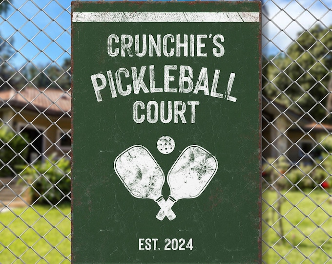 Custom Pickleball Court Sign, Paddles, Vine Green and White (Multiple Sizes)