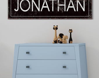 Rustic Nursery Decor, Modern Black Baby Name Sign, Dark Vintage Sign, Custom Baby Boy Canvas, Personalized Nursery Art, Unique Gift for Mom