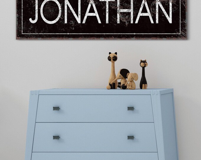 Rustic Nursery Decor, Modern Black Baby Name Sign, Dark Vintage Sign, Custom Baby Boy Canvas, Personalized Nursery Art, Unique Gift for Mom