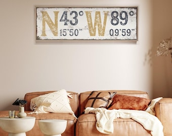 Personalized GPS Coordinates Canvas: Vintage Nautical Farmhouse Art